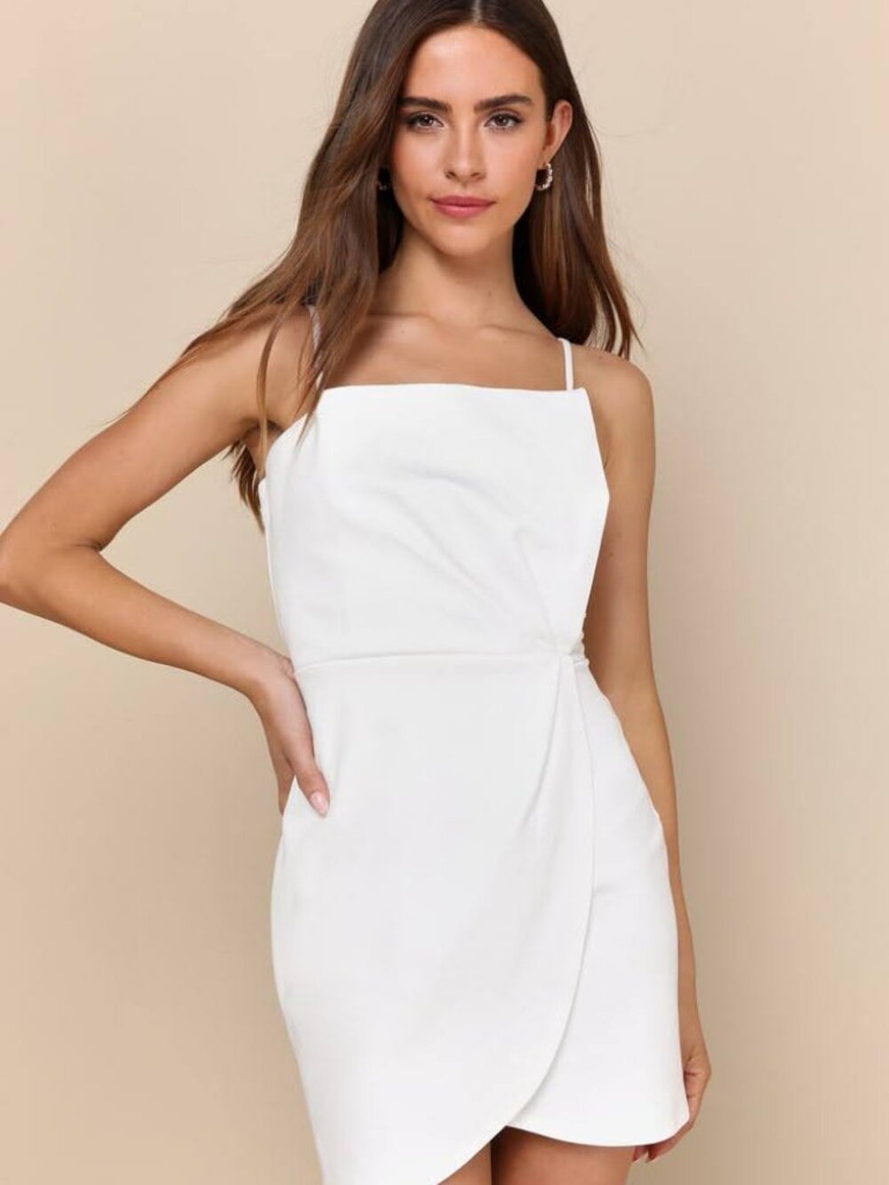 NWT Lulus White Faux-Wrap Mini Dress